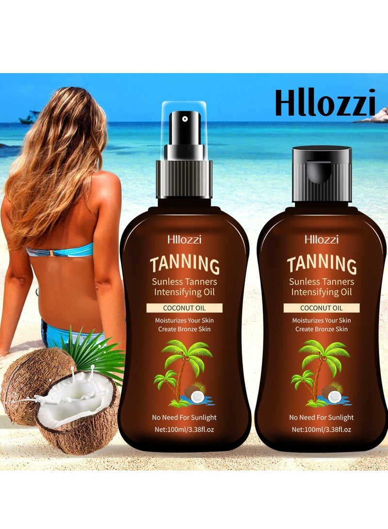 Hllozzi Hillozzi Sunless Tanning Oil with Coconut Oil: Moisturizes Skin and Creates a Bronze Tan [Spray Nozzle] + [Flip-Cap Nozzle] 2-Pack - Image 1